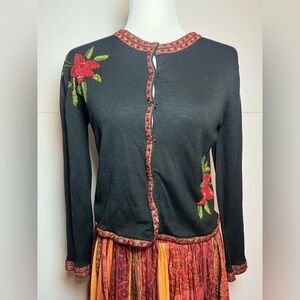 Silk Club Petite Silk Cardigan Embroidered Beaded Floral Boho Top